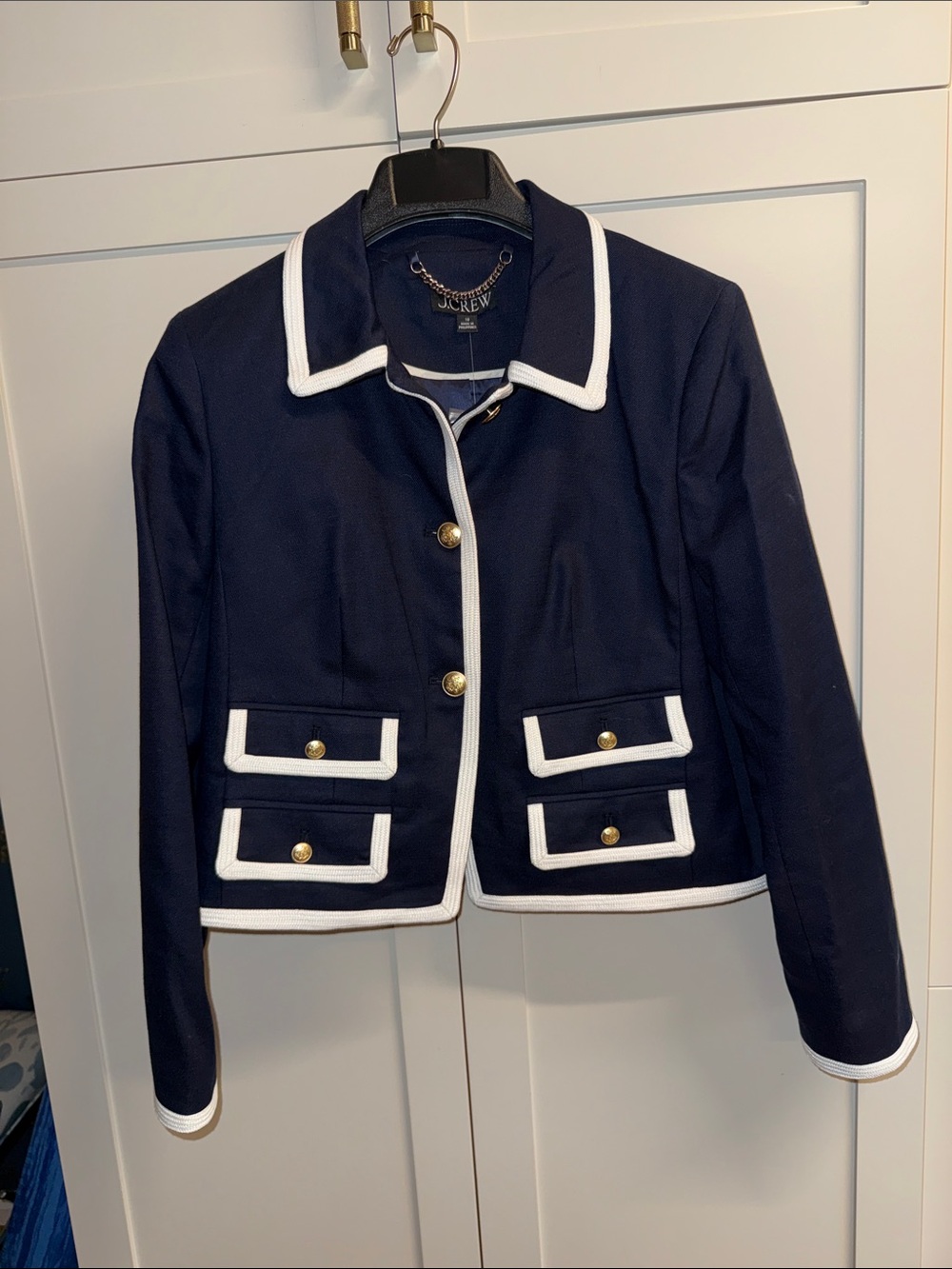 J. Crew Lady Jacket -  Navy Blazer with White Trim and Gold Buttons NWT